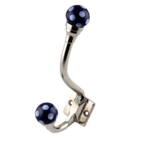 Navy Blue Dotted Ceramic Iron Hooks